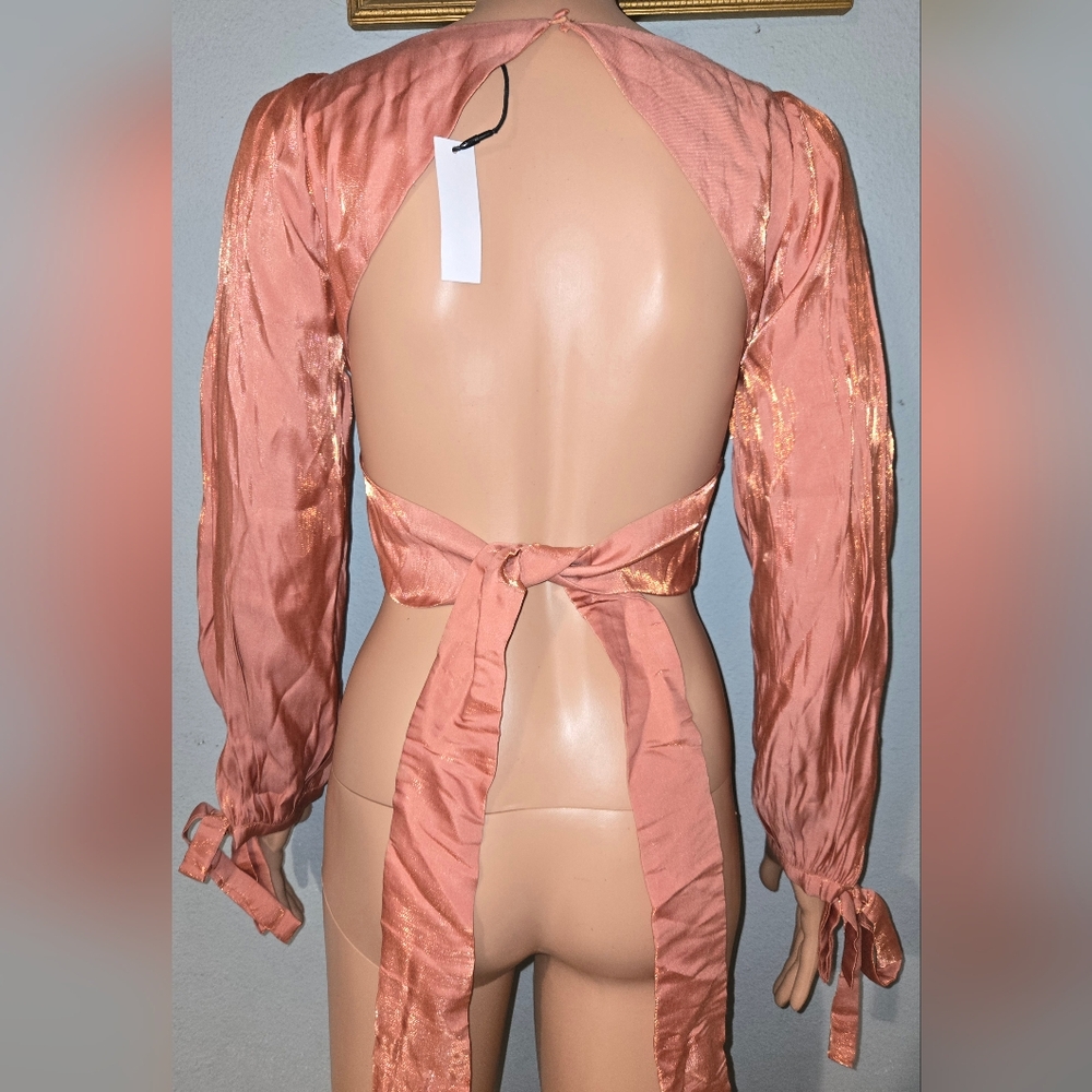 Shimmery Peach Tie In The Back Crop Top - Picture 8 of 9